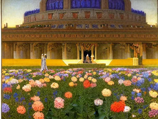 Image similar to A Beautiful View of the Grand Temple of Flowers, by Elihu Vedder and Arthur von Ferraris, cinematic