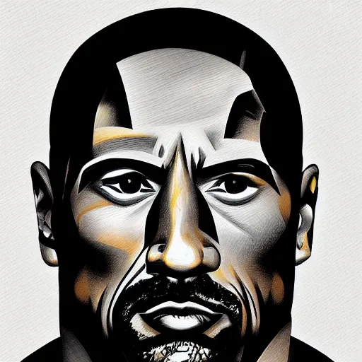 Prompt: symmetrical facial portrait of dwayne johnson mad, abstract sketch