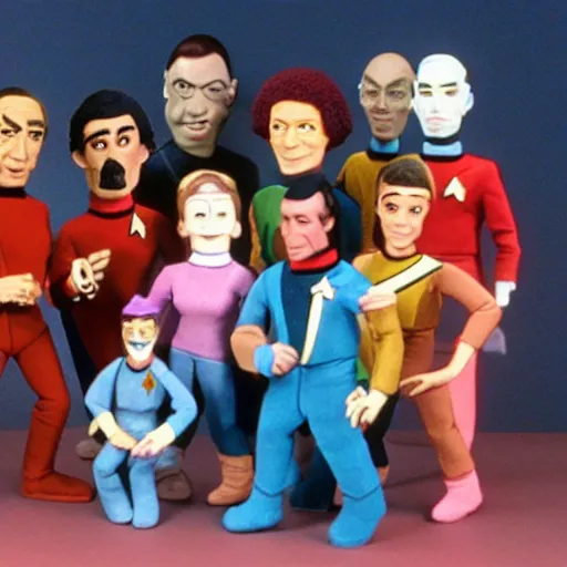 Prompt: claymation star trek tng crew