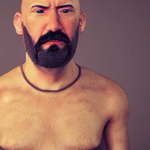 Prompt: photo portrait of bald bearded guy, glitchy, octanerender, 8 k, hyperrealistic