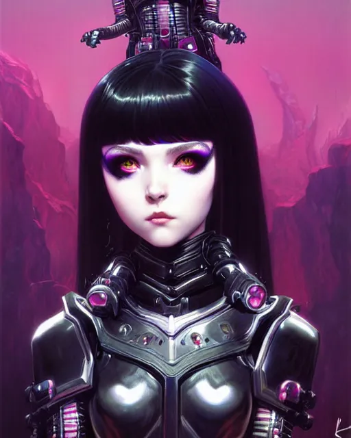 Image similar to portrait of beautiful cute goth girl in warhammer cyber armor, art by kuvshinov ilya and wayne barlowe and gustav klimt and artgerm and wlop