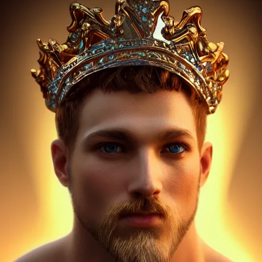 Image similar to portrait of a radiant greek mythology god, jewelry, crown, confident, handsome, dramatic lighting, detailed, very realistic, trending on Artstation, Cgsociety