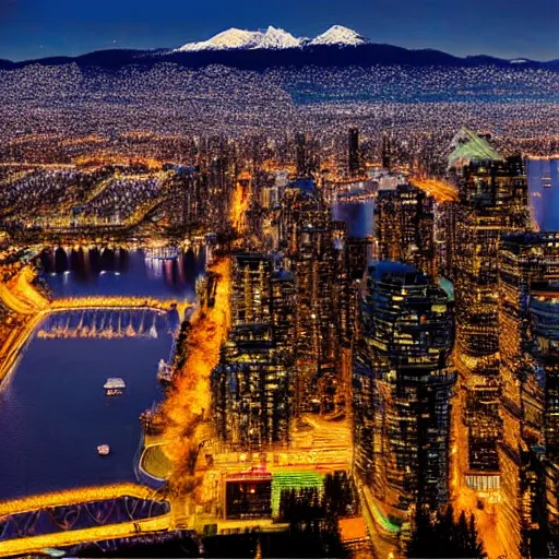 Image similar to vancouver bc canada at night, neon 8 k photo realistic