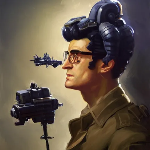 Prompt: greg manchess portrait painting of armored ghostbuster egon spengler as overwatch character, medium shot, asymmetrical, profile picture, organic painting, sunny day, matte painting, bold shapes, hard edges, street art, trending on artstation, by huang guangjian and gil elvgren and sachin teng