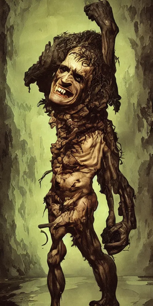 Image similar to frankenstein monster laughing at the mirror, full body portrait by normal rockwell, highly detailed, digital painting, artstation, concept art, sharp focus, illustration, art by Goya and Alphonse Mucha, artstation