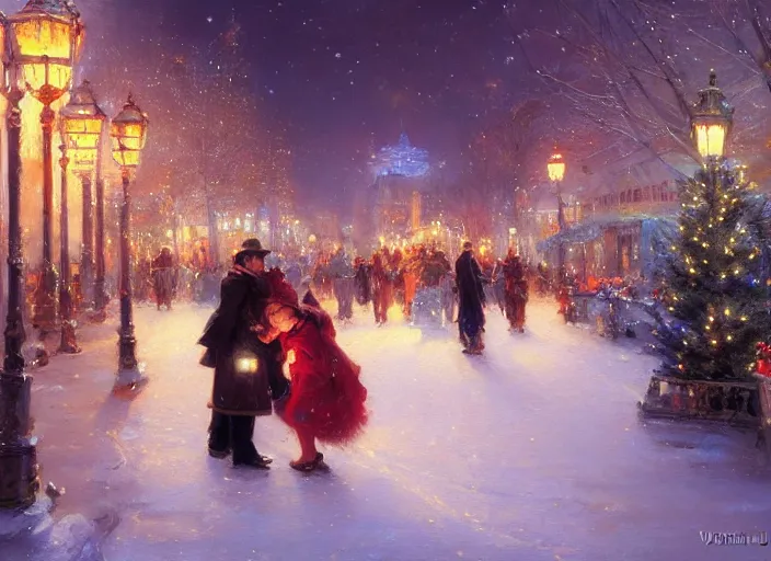 Image similar to night street on christmas by wlop and vladimir volegov and alexander averin and delphin enjolras and daniel f. gerhartz