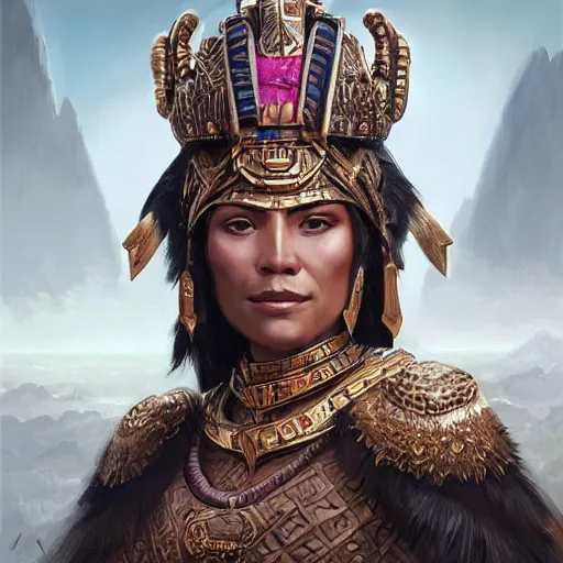 Image similar to incan empress, magaly solier, D&D, fantasy, portrait, highly detailed, digital painting, trending on artstation, concept art, sharp focus, illustration, art by artgerm and greg rutkowski and magali villeneuve