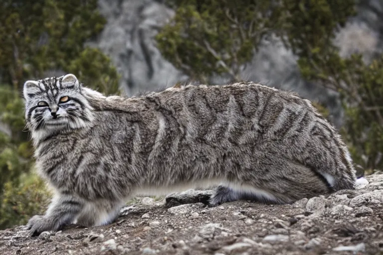 Image similar to wildlife photography of a Pallas cat riding a scooter, by Emmanuel Lubezki