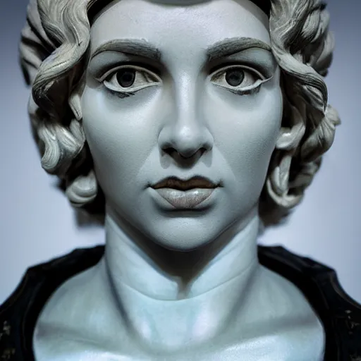 Image similar to a face portrait of electra heart as statue of david, fantasy setting, stone face, dim colors, soft lighting, atmospheric, cinematic, moody, in the style of diego koi, gina heyer, luiz escanuela, art by alyssa monk, hyperrealism, rule of thirds, golden ratio, oil on canvas