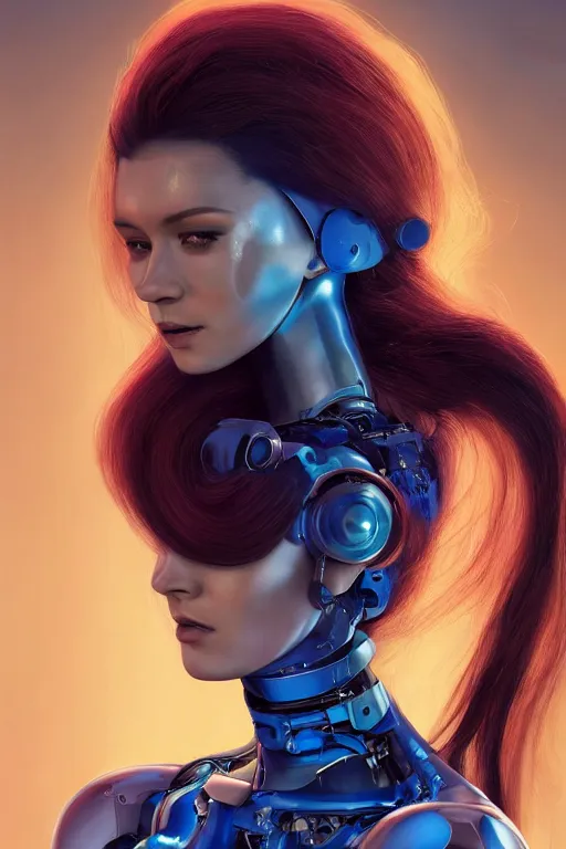 Image similar to a beautiful half body image of a futuristic android with body made of translucent plastic, long hair made of colored cellophane with mechanical internal parts, symmetrical and realistic proportions by Irakli Nadar, tom bagshaw, Charlie Bowater with details by Jason Felix, furio tedeschi, face by ilya kuvshinov, artgerm, cinematic backlit lighting, beauty retouch, elite, photo realistic, octane render, hyper real, ultra detailed, trending on artstation pinterest and deviantart