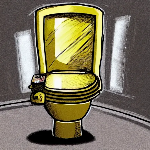 Prompt: trump flushing important documents down a golden toilet, coutroom sketch
