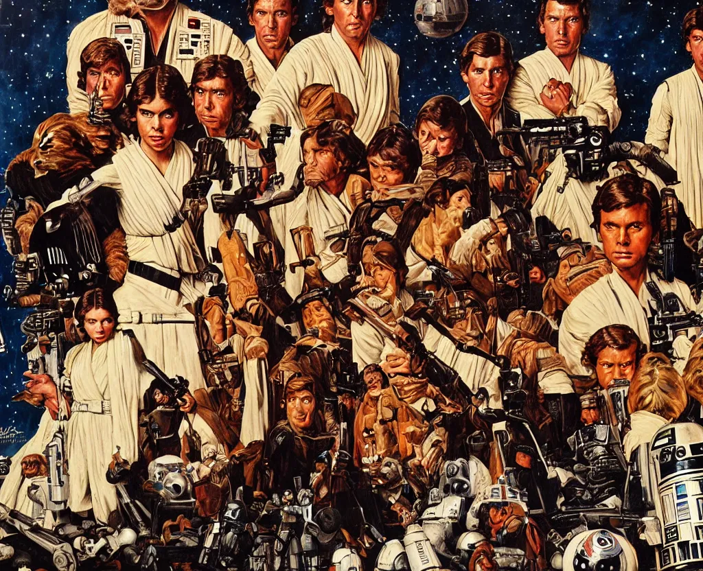 Image similar to star wars movie poster in the style of norman rockwell, detailed painting, 8 k