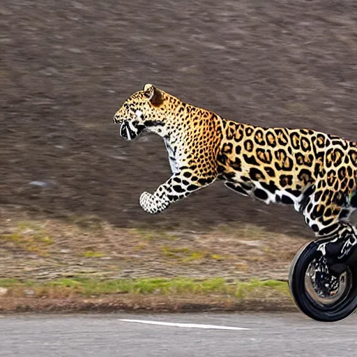 Prompt: jaguar riding a motorcycle