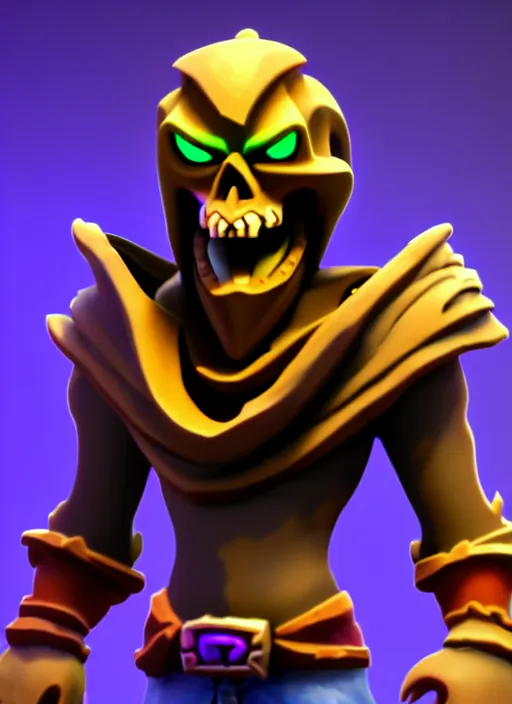 Image similar to cloaked skull, stylized stl, 3 d render, activision blizzard style, hearthstone style, crash bandicoot artstyle