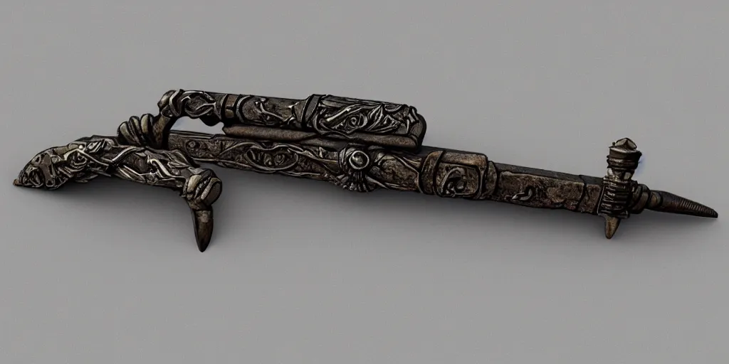 Prompt: art deco medieval weapon