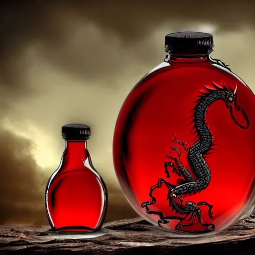 Image similar to a red dragon in a bottle