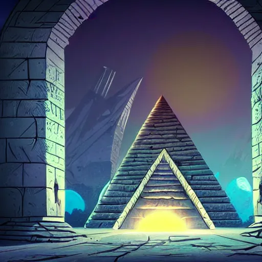 Prompt: highly detailed environment concept alt art doorway moon within glowing portal in the pyramid finely detailed illustration animation key frame