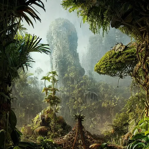 Prompt: epic, ultra detailed, hyper - real alien jungle by greg rutkowski inside salvador dali