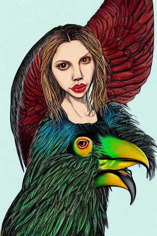 Image similar to portrait of hannah murray as a Nicobar Pigeon Hoatzin hybrid harpy Angel by todd mcfarlane