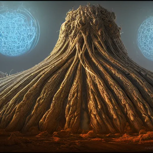 Image similar to photorealistic eldritch honeypunk alien architecture in the style of gustave dore and michael whelan. hyperdetailed photorealism, 1 0 8 megapixels, amazing depth, high resolution, 3 d shading, 3 d finalrender, 3 d cinematic lighting, glowing rich colors, psychedelic overtones, artstation concept art.