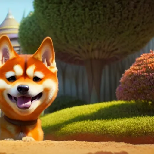 Image similar to weta disney pixar movie still photo of funny shiba inu giant sign that says bonk : : by weta, greg rutkowski, wlop, ilya kuvshinov, rossdraws, artgerm, octane render, iridescent, bright morning, anime, liosh, mucha : :