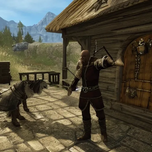 Prompt: jesse pinkman gets caught by riften town guard, tamriel, elder scrolls, skyrim, adventuring gear, highly detailed