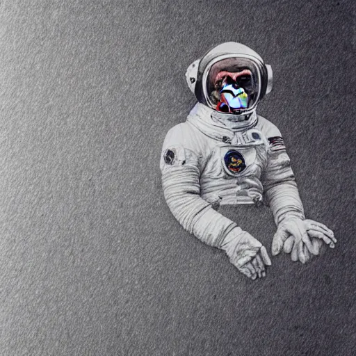 Image similar to double exposure portrait of a astronaut and chimpanzee posing, pencil art, high definition, dynamic lighting