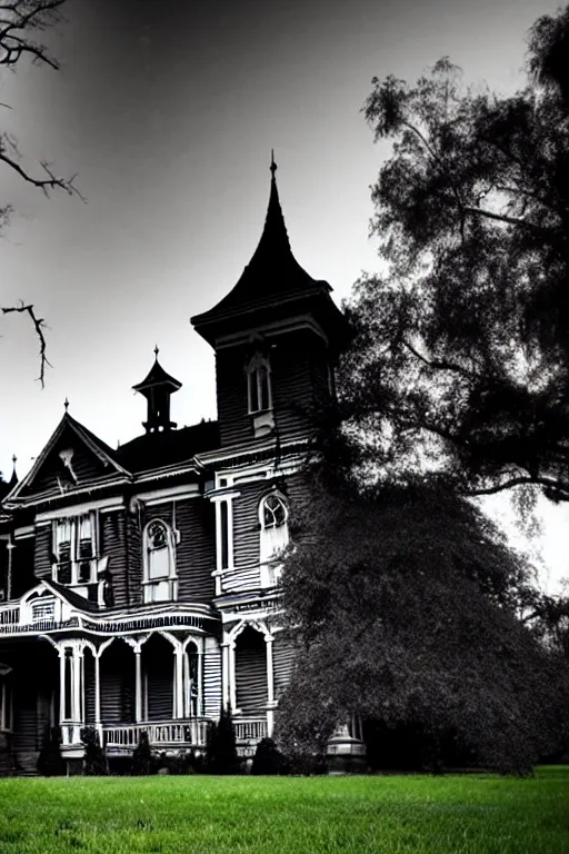 Image similar to a victorian mansion with cemetery surroundings by scary stories to tell in the dark