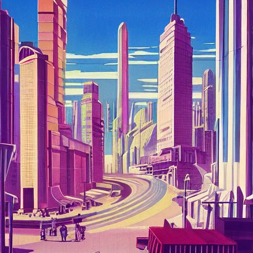 Image similar to “ large art deco city in 1 9 4 5, from an anime movie ”