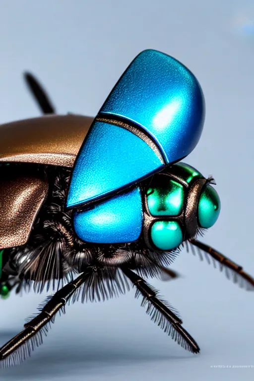 Image similar to high quality macro robot metallic tachinid fly! gorgeous highly detailed hannah yata elson peter cinematic turquoise lighting high quality low angle hd 8k sharp shallow depth of field