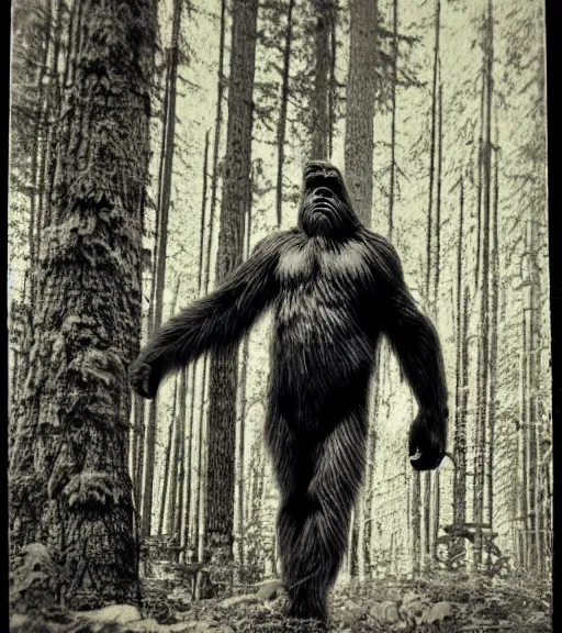 Image similar to photograph of bigfoot captured in forest on polaroid camera, signed by bigfoot in sharpie