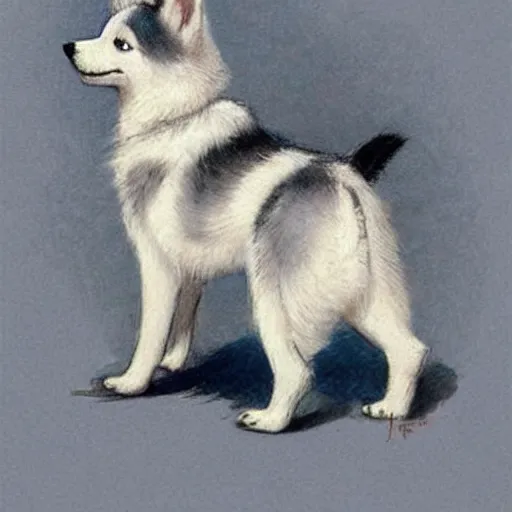 Image similar to ( ( ( ( ( 1 9 5 0 s cute chibi husky dog. muted colors. ) ) ) ) ) by jean - baptiste monge!!!!!!!!!!!!!!!!!!!!!!!!!!!