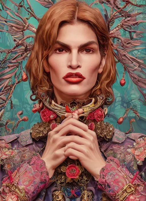 Image similar to Cindy Crawford :: by Martine Johanna and Simon Stålenhag and Chie Yoshii and Casey Weldon and Guillermo del toro :: ornate, dynamic, particulate, rich colors, intricate, elegant, highly detailed, centered, artstation, smooth, sharp focus, octane render, 3d