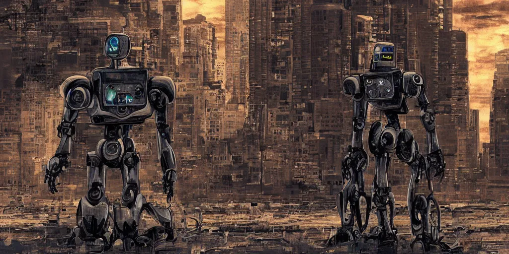 Prompt: a robot in a desolate city by aoshima, chiho