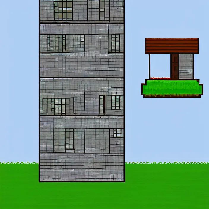 Image similar to a building in a serene landscape, pixel art