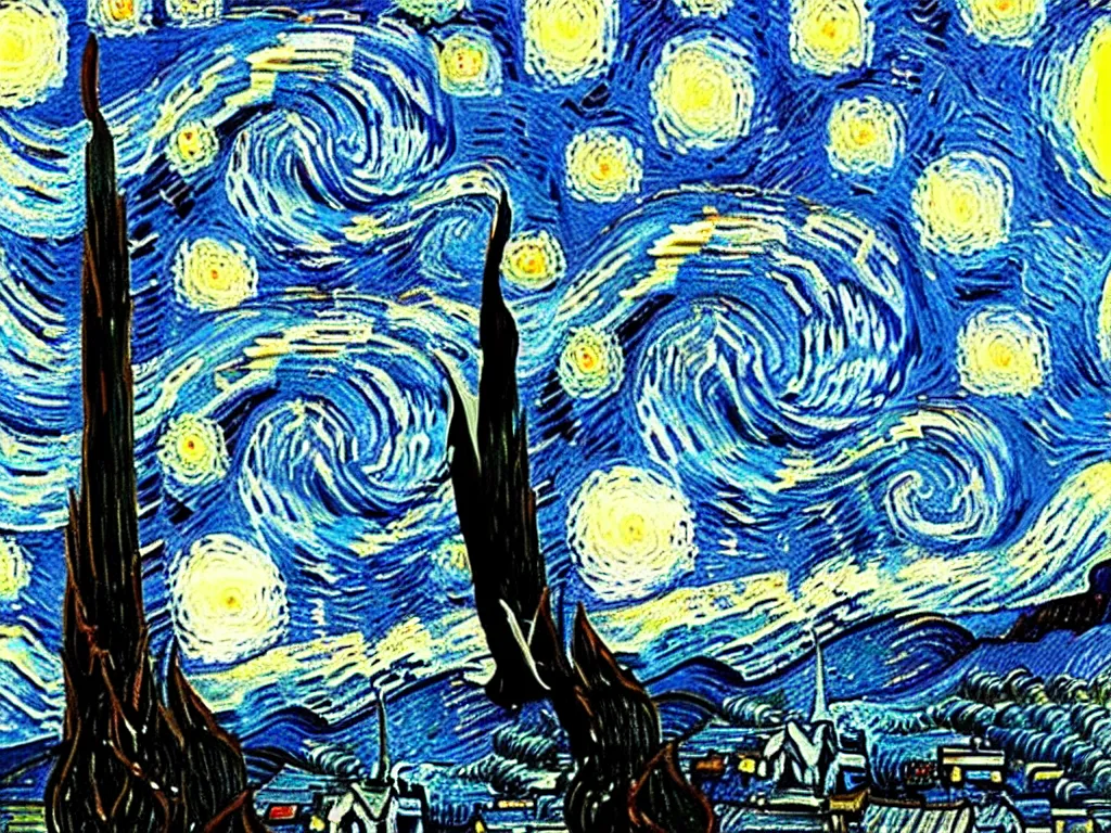 Image similar to van gogh starry night flipped on its side