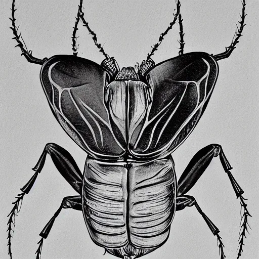 Image similar to beetle, black and white, botanical illustration