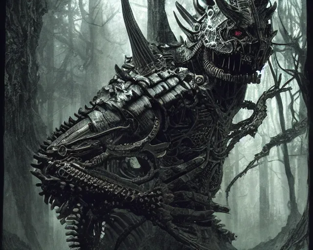 Prompt: 5 5 mm close up portrait photo of an armored biomechanical demon looking at the camera, in a magical forest. dark atmosphere. art by greg rutkowski and luis royo. highly detailed 8 k. intricate. lifelike. soft light. nikon d 8 5 0.