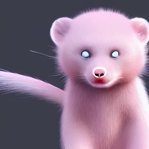 Image similar to white mink with pink nimbus of pink bacteria circle around the neck art by amano yoshitaka unreal engine hd 8k starring at camera symmetrical mink matte background