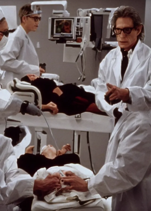 Prompt: still from a surgery scene of David Cronenberg’s 1989 movie Dead Ringers