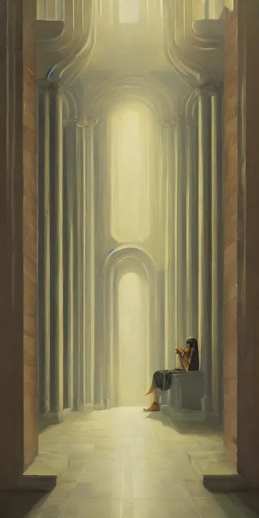 Prompt: entrance to ethereal realm, cinematic and highly detailed oil painting by josep tapiro baro and edward hopper, trending on artstation, oil painting masterpiece, symmetry, mysterious, very very very aesthetic