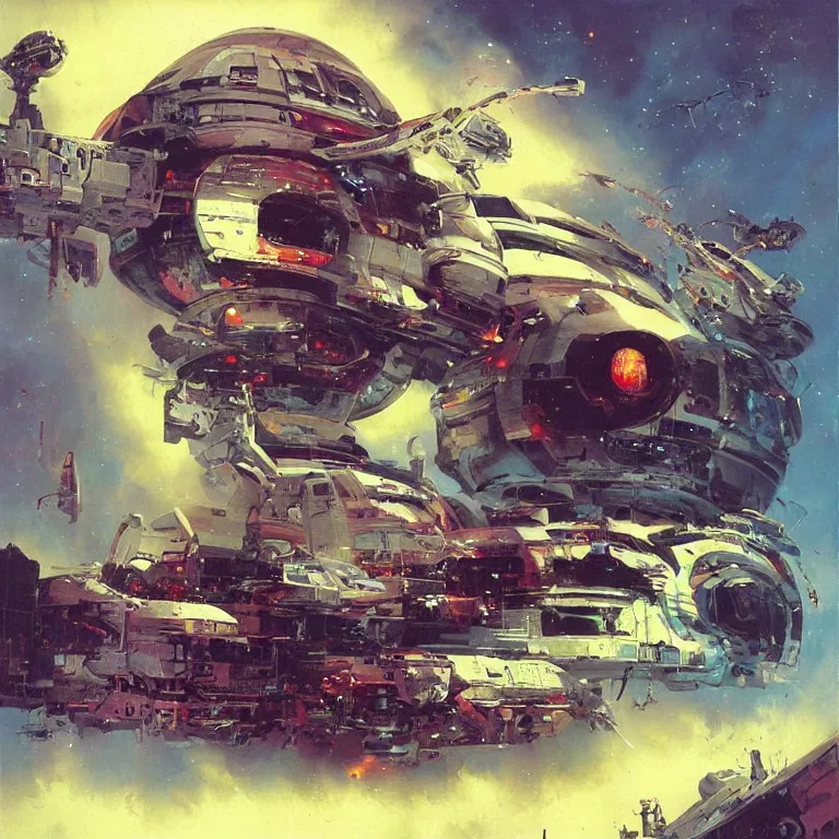 Image similar to “spaceship that looks like the Kool-Aid man busting out of warp speed, sci-fi concept art, by John Berkey, detailed painting, award winner”