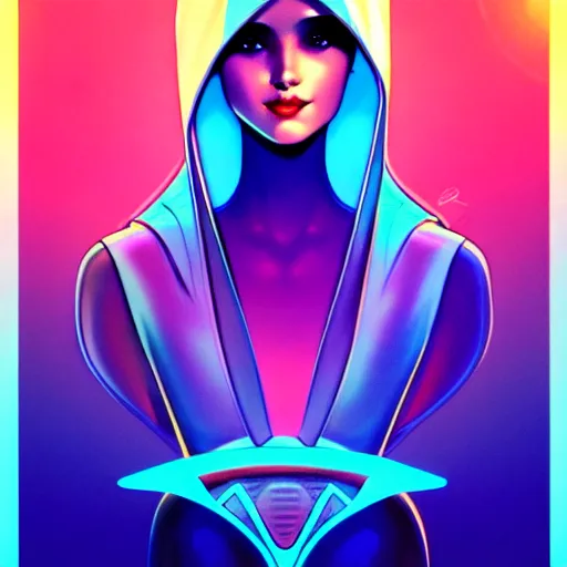 Image similar to 🧕🏽🛸, 8 0 s art deco, artstation, moebius + artgerm, hd,