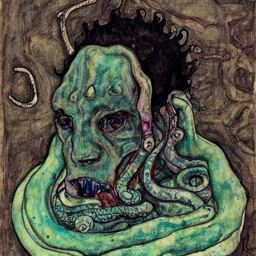 Image similar to portrait of cthulhu by egon schiele in the style of greg rutkowski