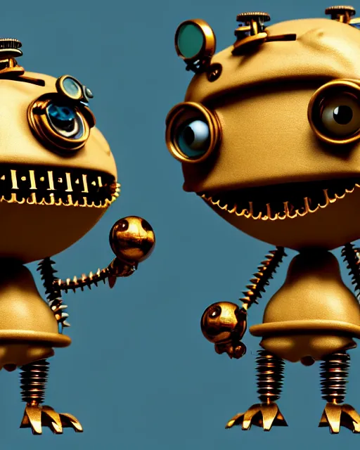 Prompt: a tiny cute steampunk gizmo monster with cogs screws big eyes smiling waving, back view, isometric 3 d, ultra hd, character design by mark ryden pixar hayao miyazaki, unreal 5, daz, hyperrealistic, octane render, cosplay, rpg portrait, dynamic lighting, intricate detail, summer vibrancy, cinematic, centered