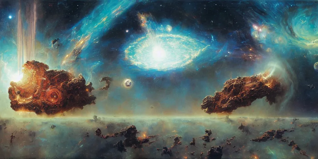 Prompt: supernova, giant space station, elephantine, painted by steve mccurry, ruan jia, raymond swanland, lawrence alma tadema, zdzislaw beksinski, norman rockwell, jack kirby, tom lovell, alex malveda, greg staples