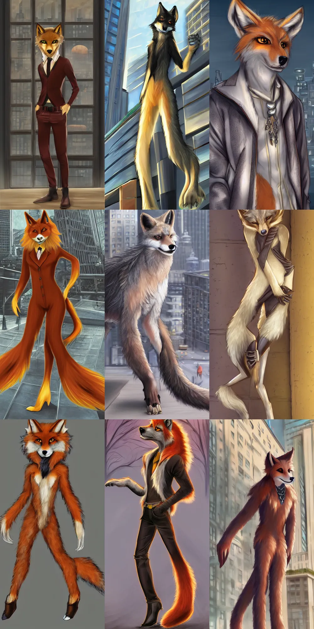 Prompt: gorgeous stylish anthro werefox in the city, fursona furry art commission, hibbary, photorealistic, furaffinity