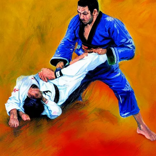 Prompt: painting of a bjj fighter, by leroy neiman