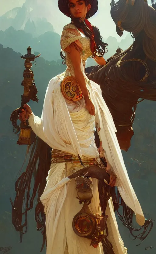 Prompt: a personification of the country Oman, highly detailed, digital painting, artstation, concept art, sharp focus, illustration, art by greg rutkowski and alphonse mucha
