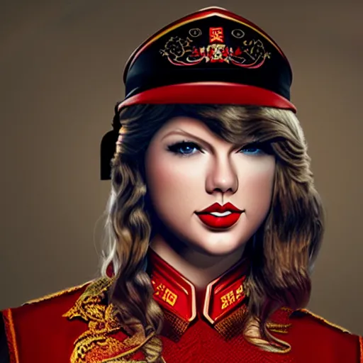 Image similar to professional portrait of Taylor Swift wearing a Chinese Red Guard uniform, highly detailed, highly intricate, 8k,